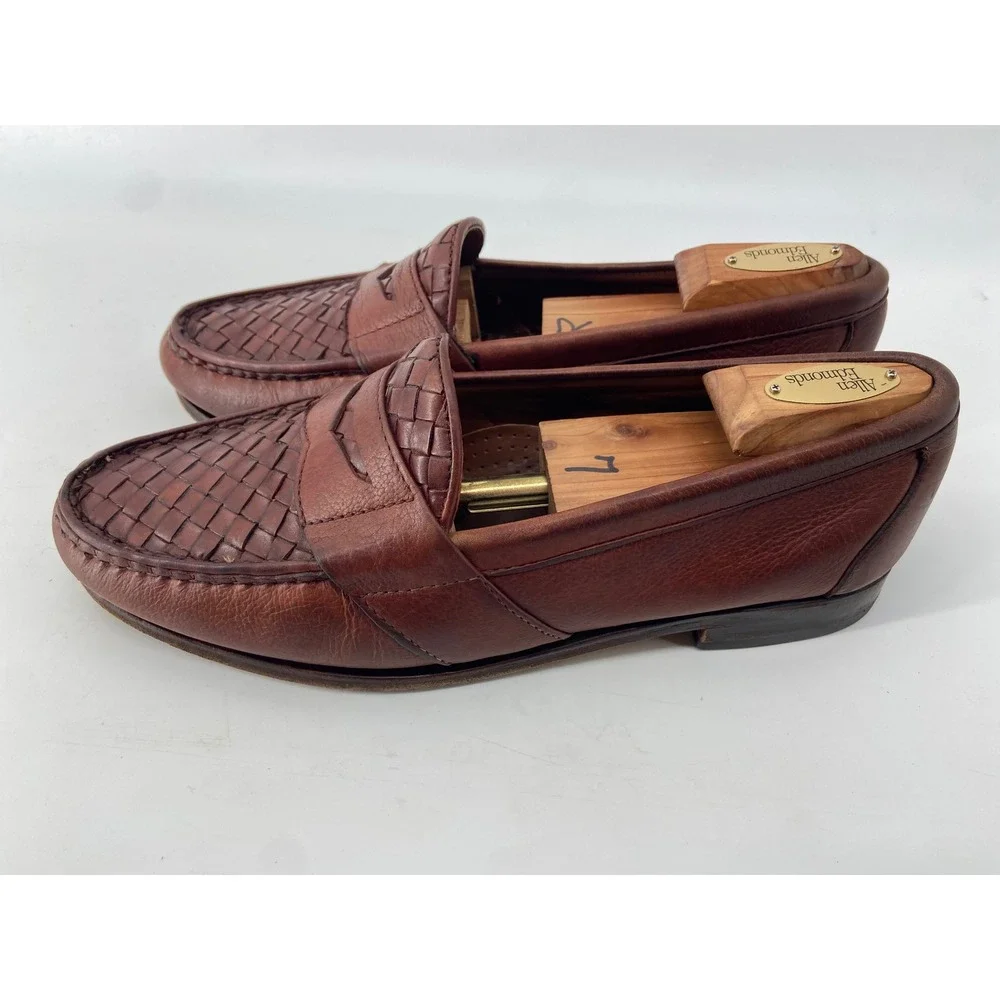 Allen Edmonds Loafers Men 9.5 EEE Brown Ivanhoe Woven Penny Classic Dress Shoes